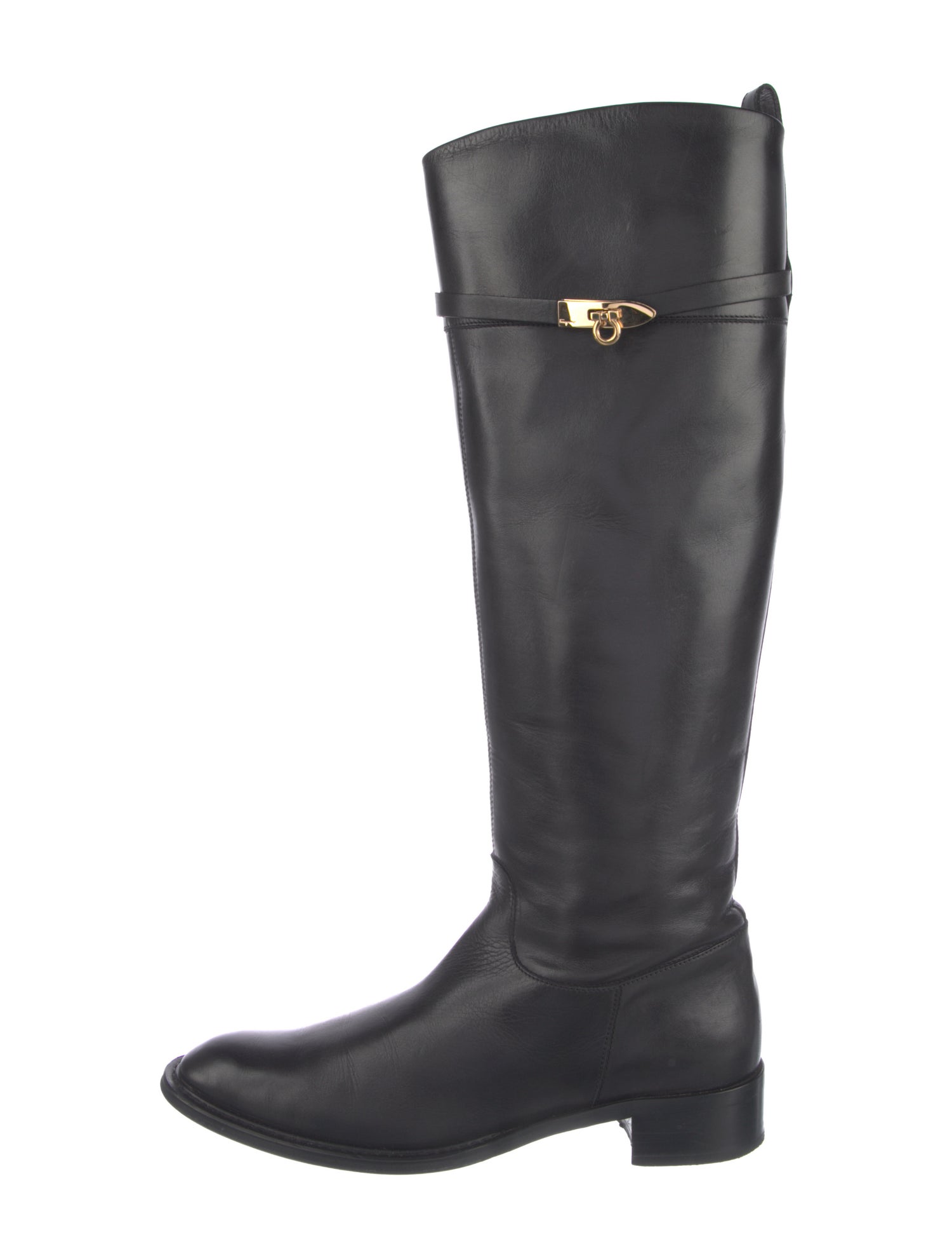 Salvatore Ferragamo Gancini Logo Leather Riding Boots