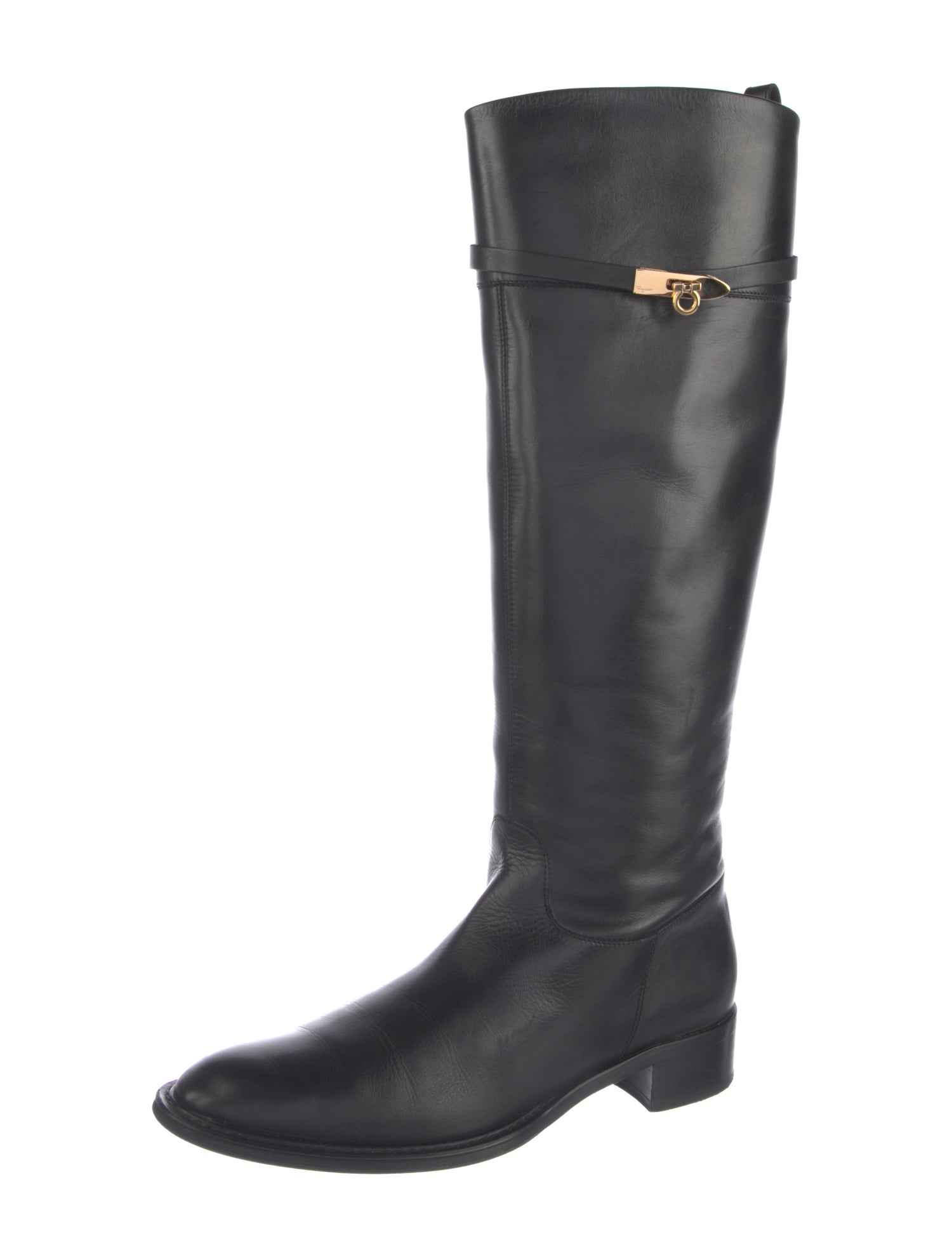 Salvatore Ferragamo Gancini Logo Leather Riding Boots