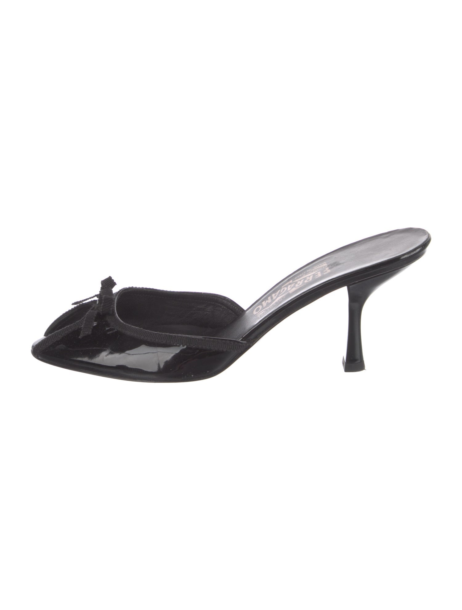 Salvatore Ferragamo Patent Leather Bow Accents Mules