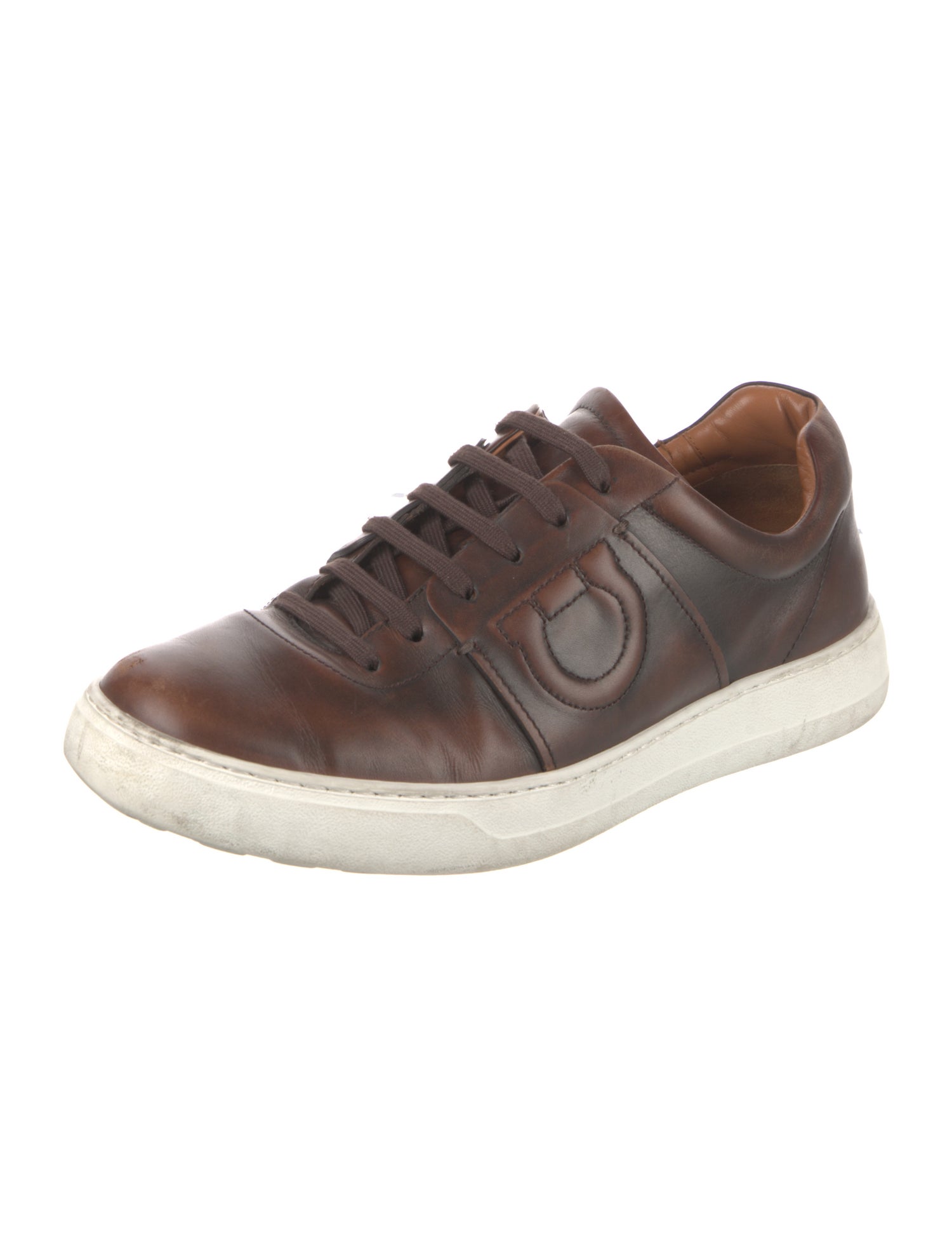 Salvatore Ferragamo Gancio Logo Leather Sneakers