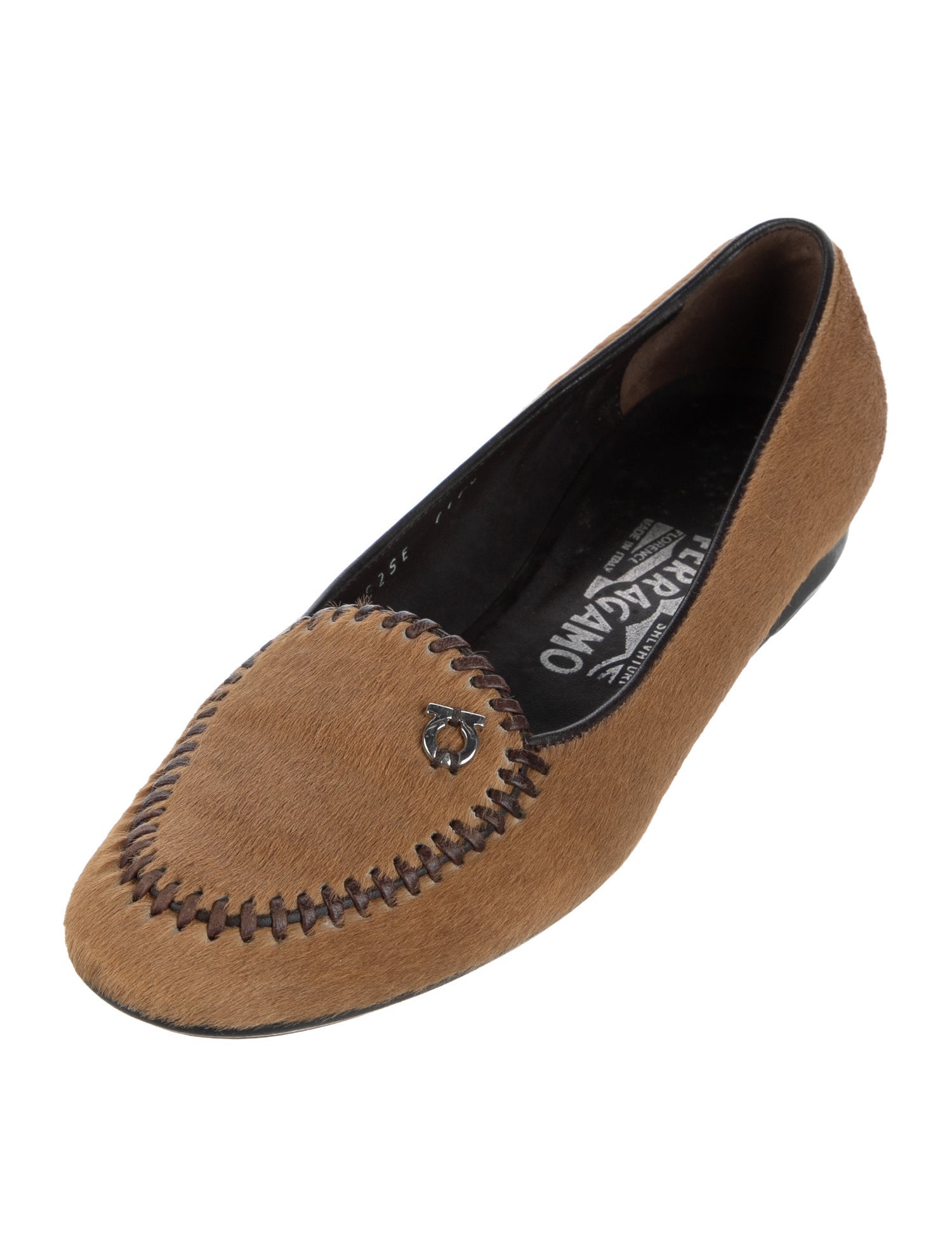 Salvatore Ferragamo Ponyhair Leather Trim Embellishment Loafers