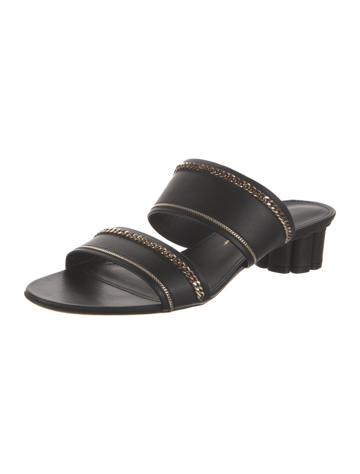 Salvatore Ferragamo Leather Chain-Link Accents Slides