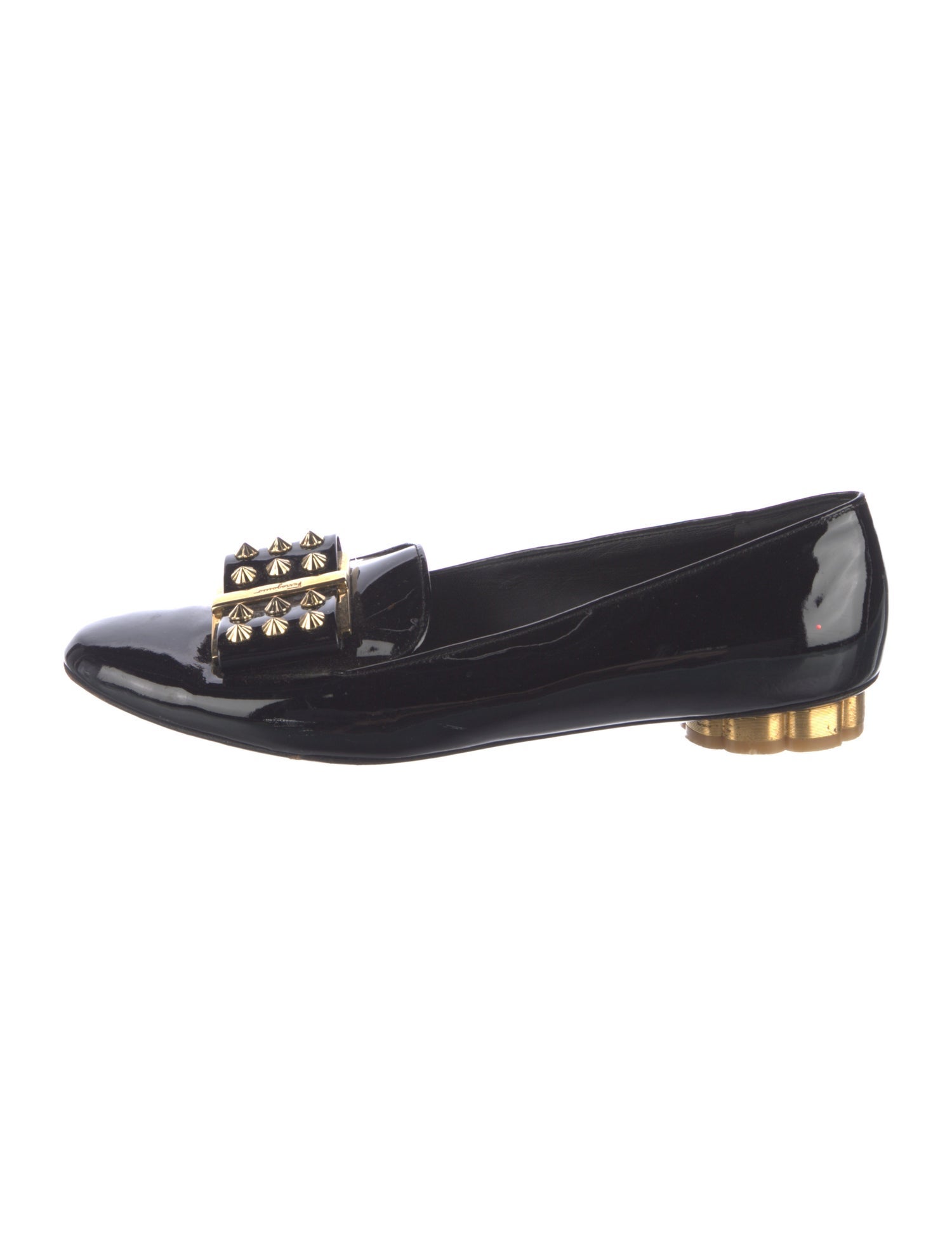 Salvatore Ferragamo Patent Leather Bow Accents Loafers