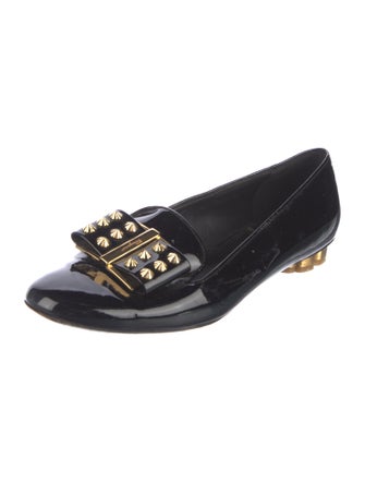 Salvatore Ferragamo Patent Leather Bow Accents Loafers