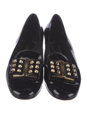 Salvatore Ferragamo Patent Leather Bow Accents Loafers