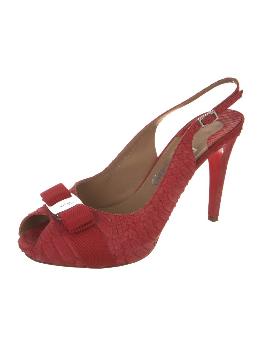 Salvatore Ferragamo Python Slingback Pumps Red Va… - image 2