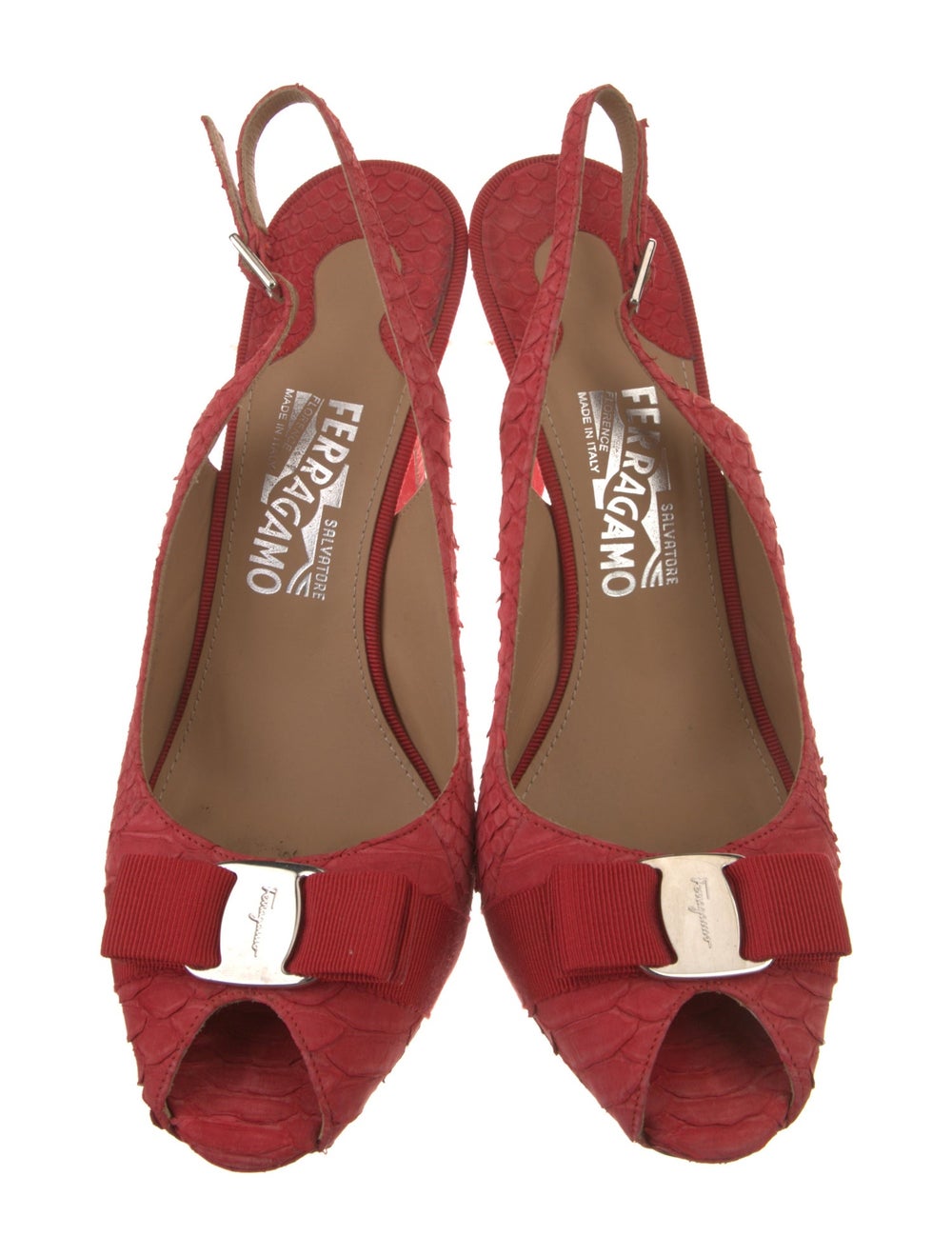 Salvatore Ferragamo Python Slingback Pumps Red Va… - image 3