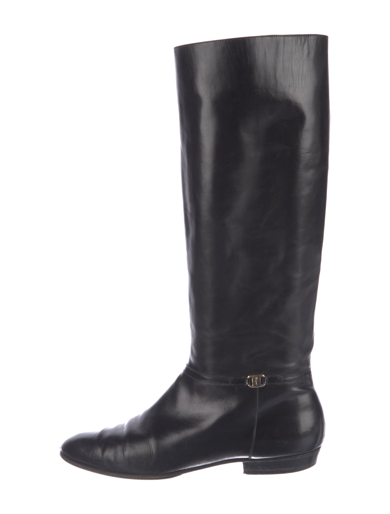 Salvatore Ferragamo Gancini Logo Leather Riding Boots