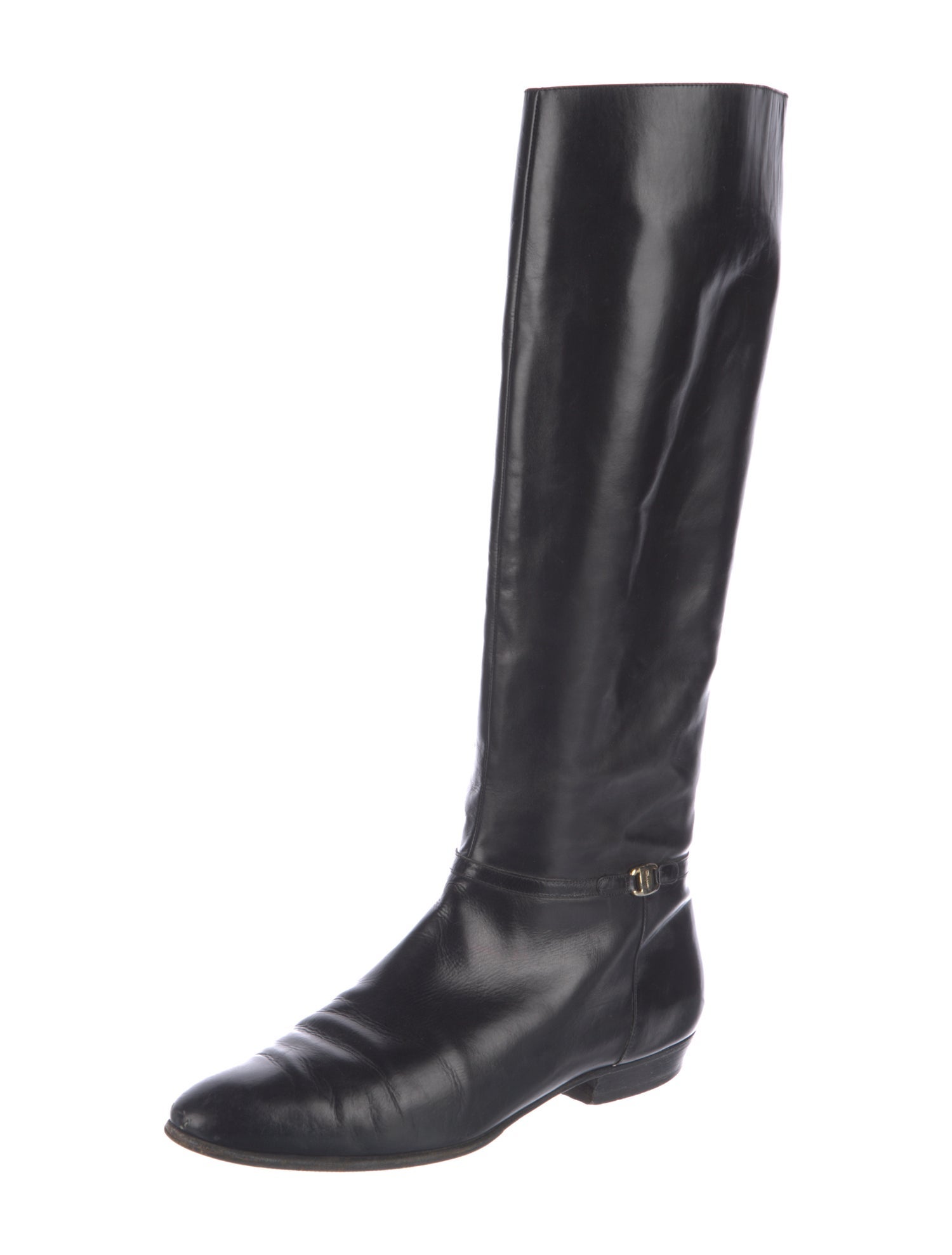 Salvatore Ferragamo Gancini Logo Leather Riding Boots