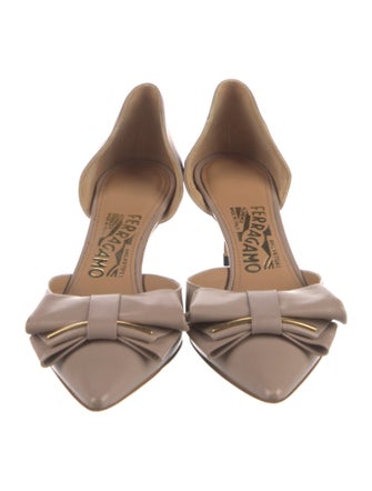 Salvatore Ferragamo Leather Bow Accents D'Orsay Pumps