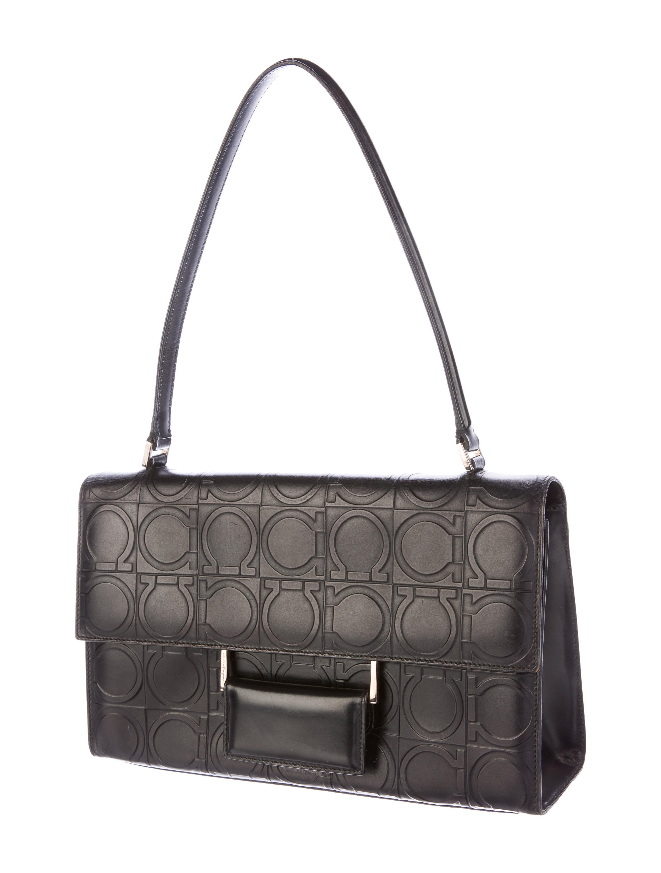 Salvatore Ferragamo Logo Embossed Leather Bag Handbags SAL44252