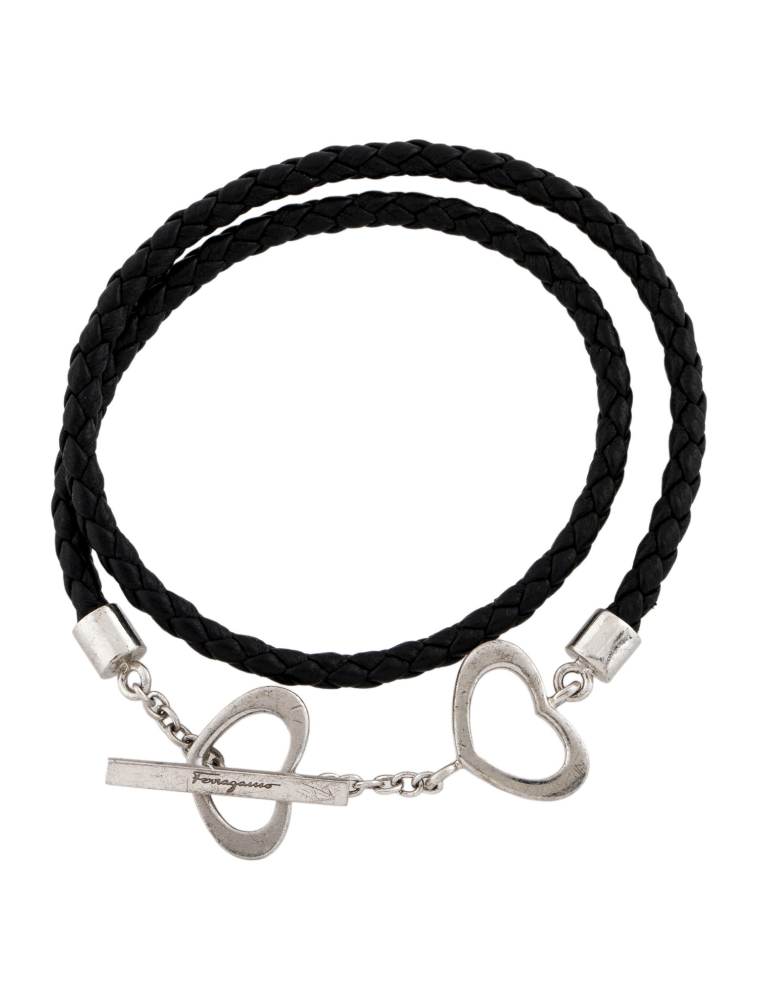 Salvatore Ferragamo Leather Double Heart Wrap Bracelet