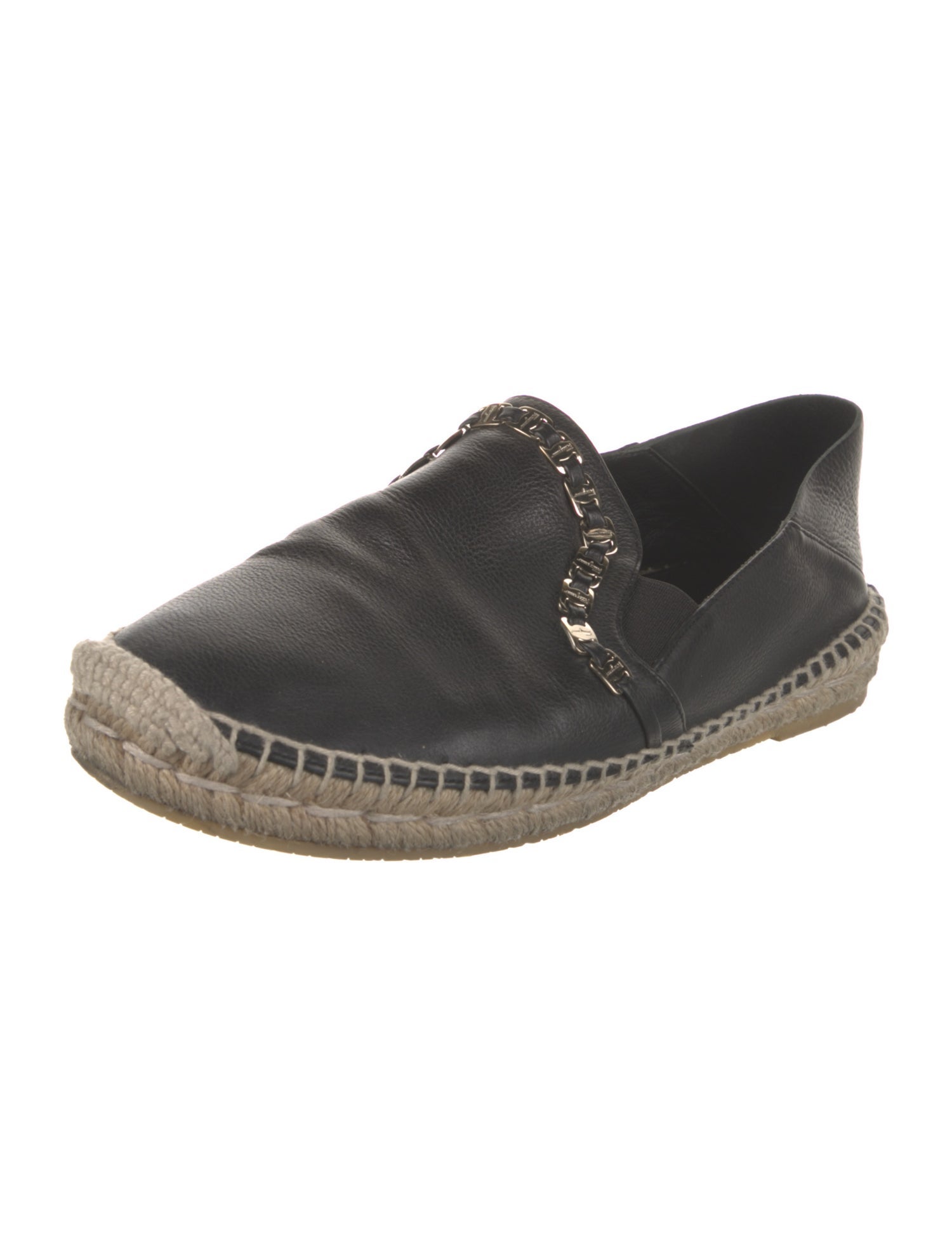 Salvatore Ferragamo Leather Chain-Link Accents Espadrilles