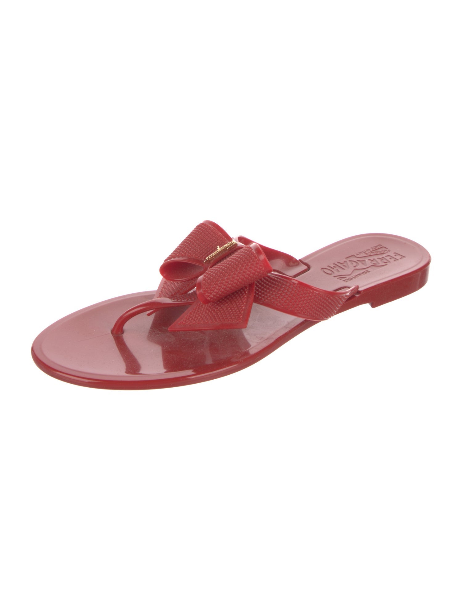 Salvatore Ferragamo Rubber Bow Accents Slides