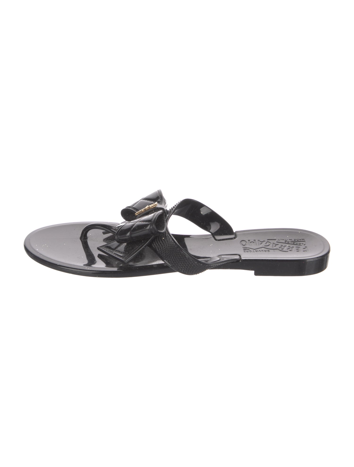 Salvatore Ferragamo Rubber Bow Accents Slides