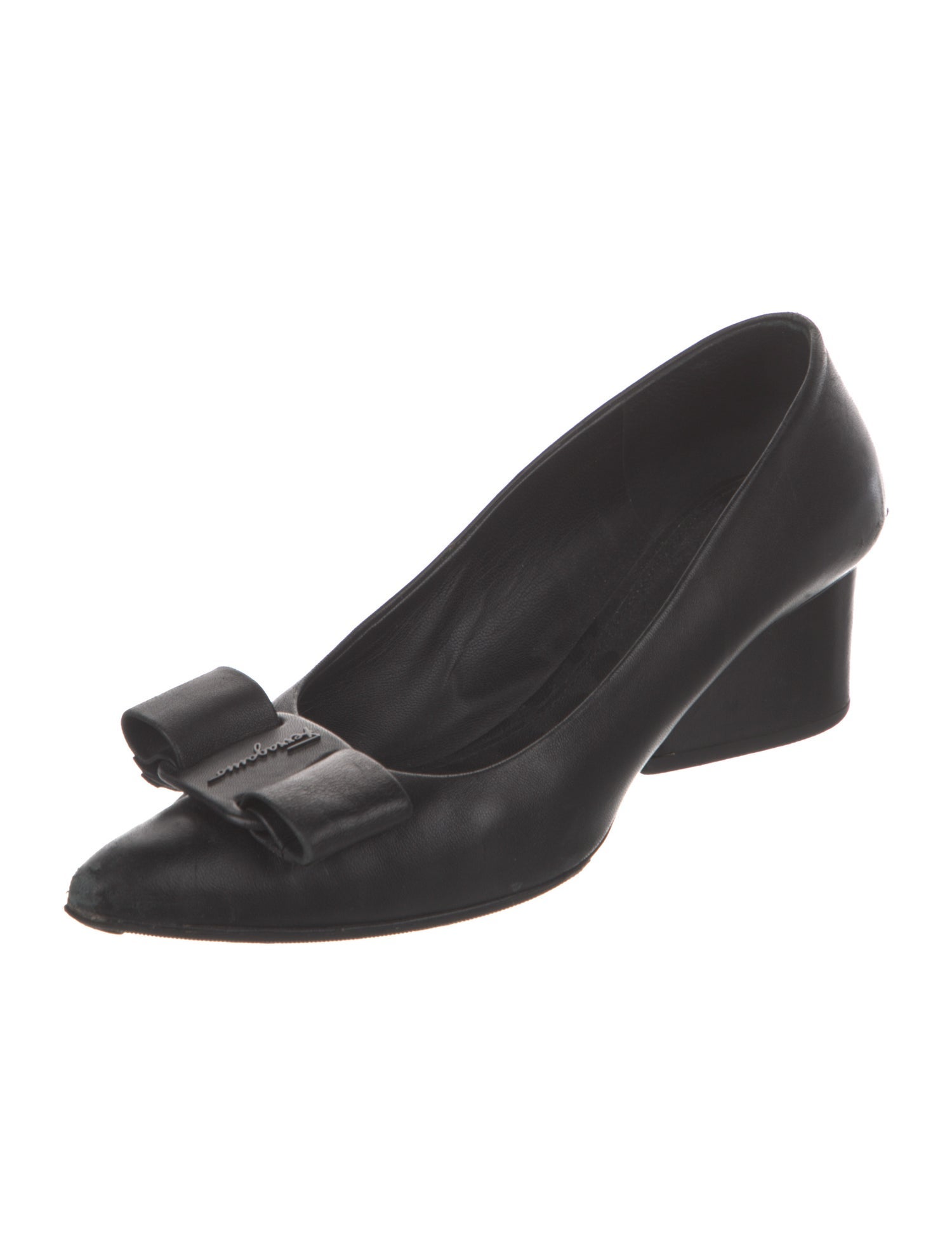 Salvatore Ferragamo Leather Bow Accents Pumps