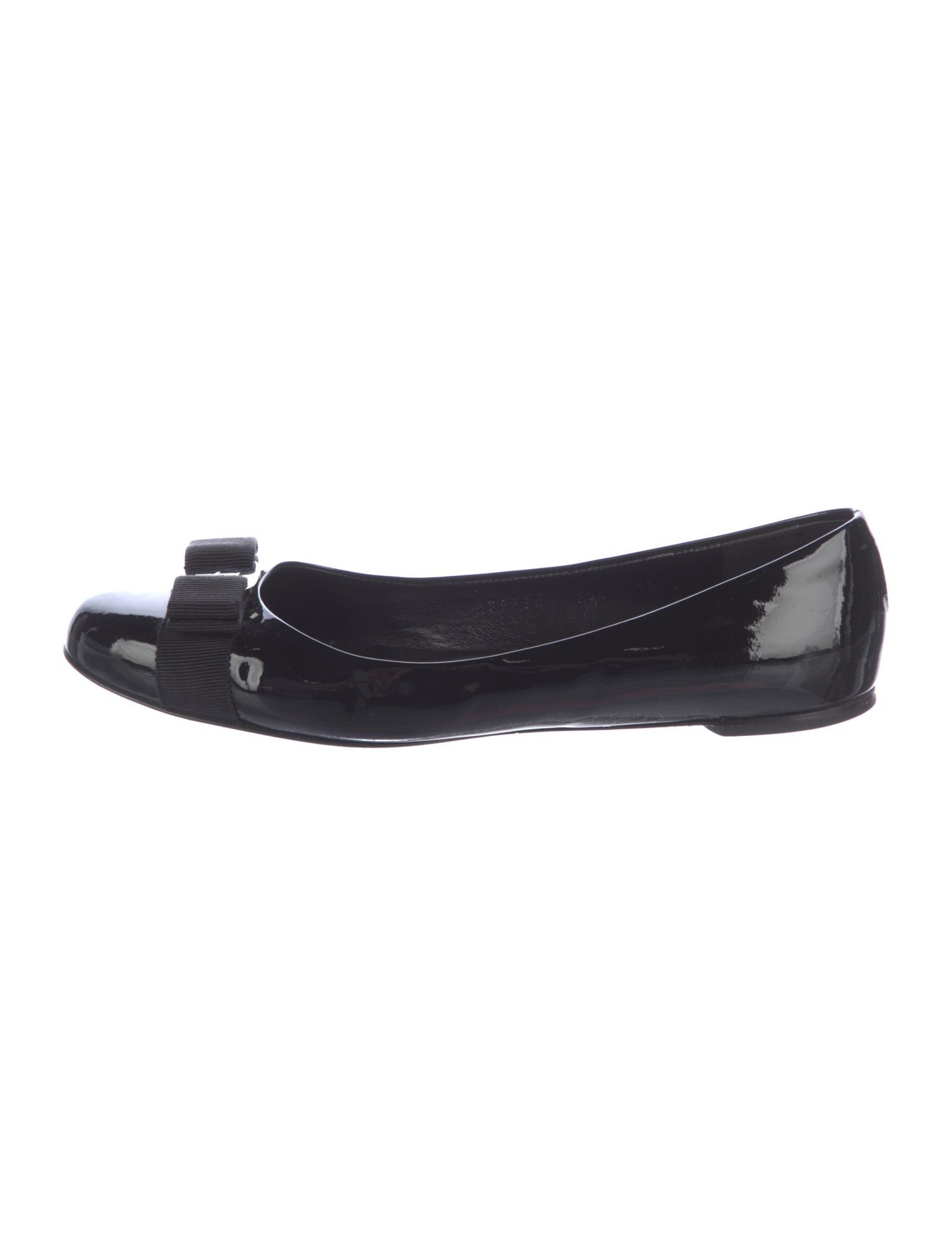 Salvatore Ferragamo Patent Leather Bow Accents Flats
