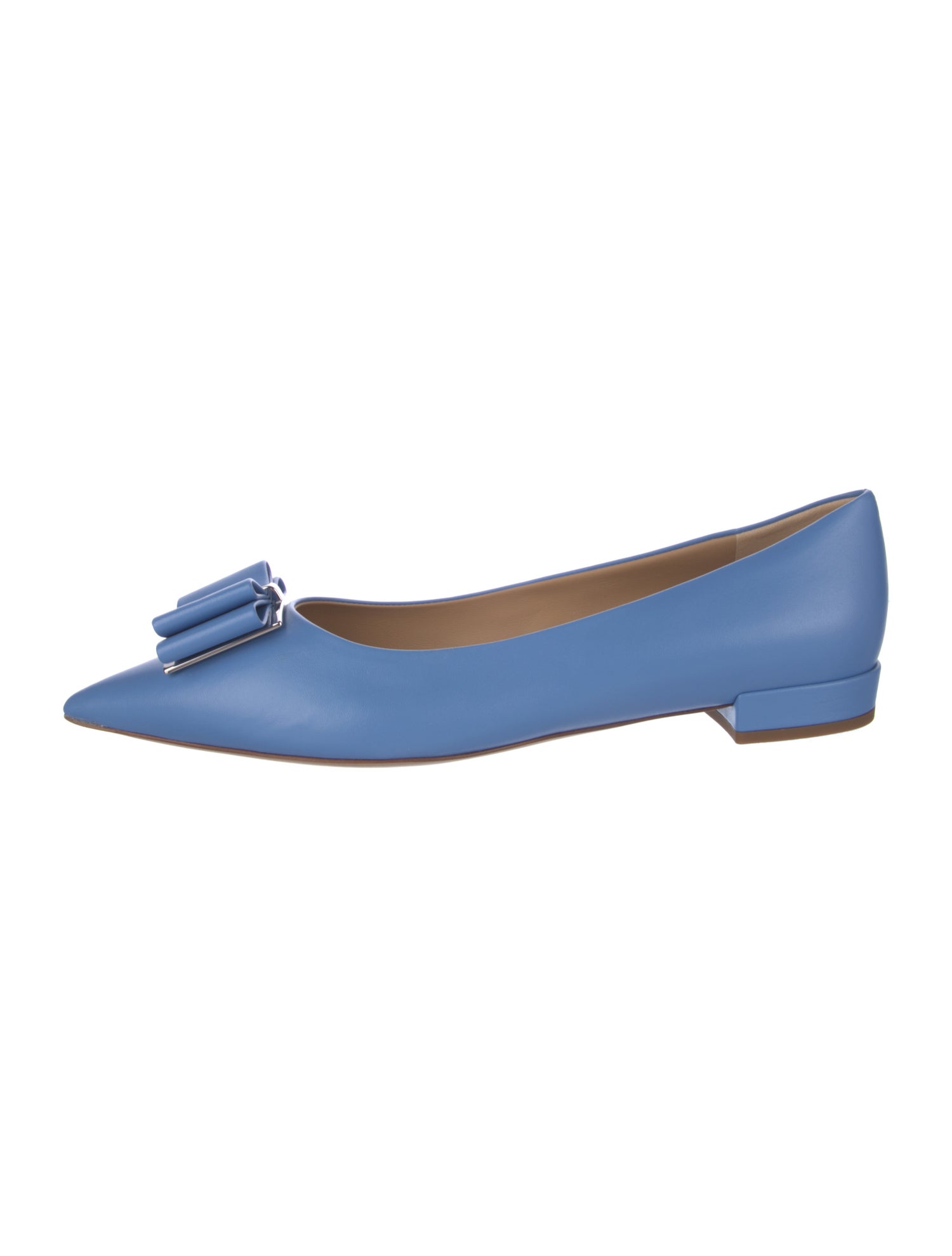 Salvatore Ferragamo Leather Bow Accents Ballet Flats
