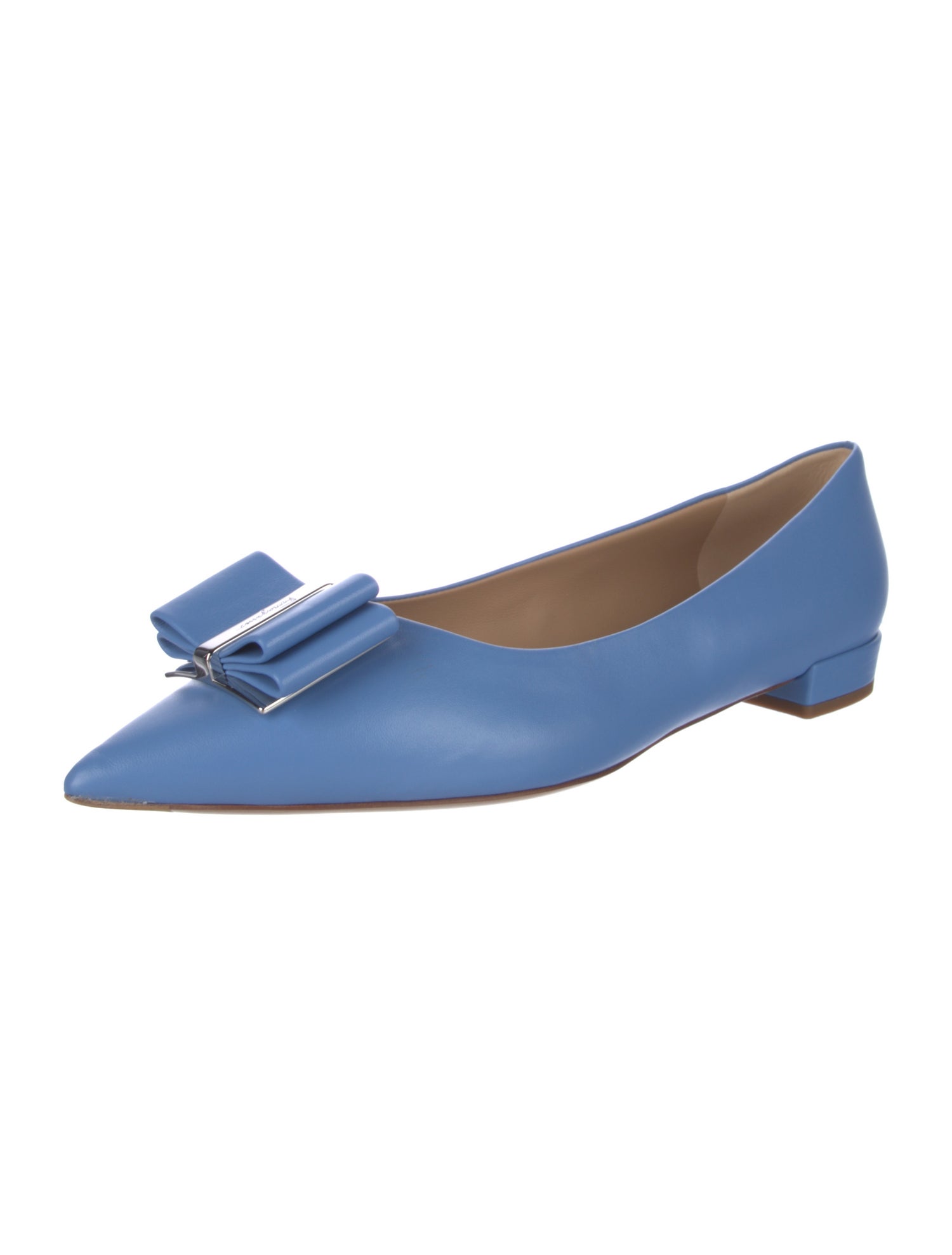 Salvatore Ferragamo Leather Bow Accents Ballet Flats