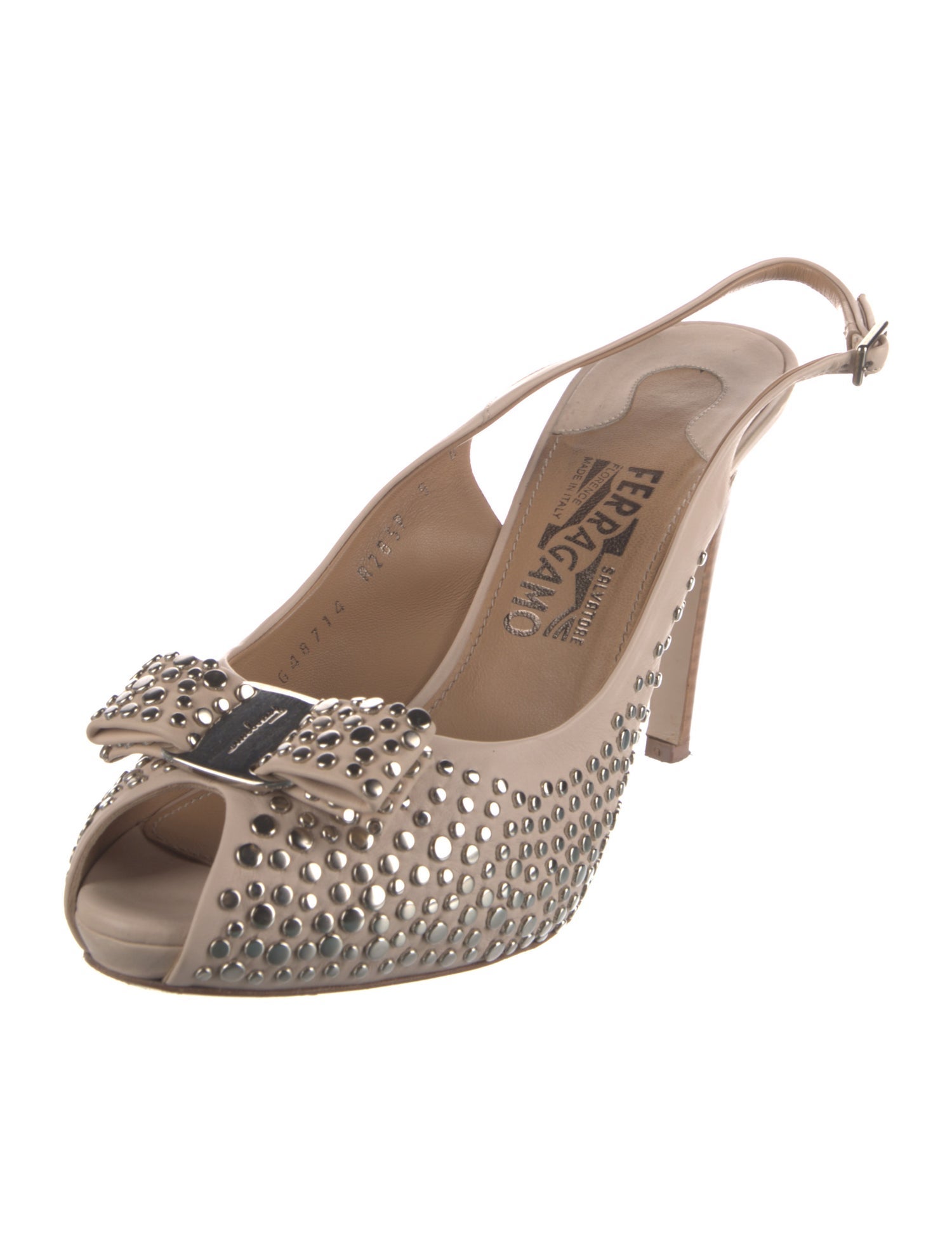 Salvatore Ferragamo Leather Studded Accents Slingback Pumps
