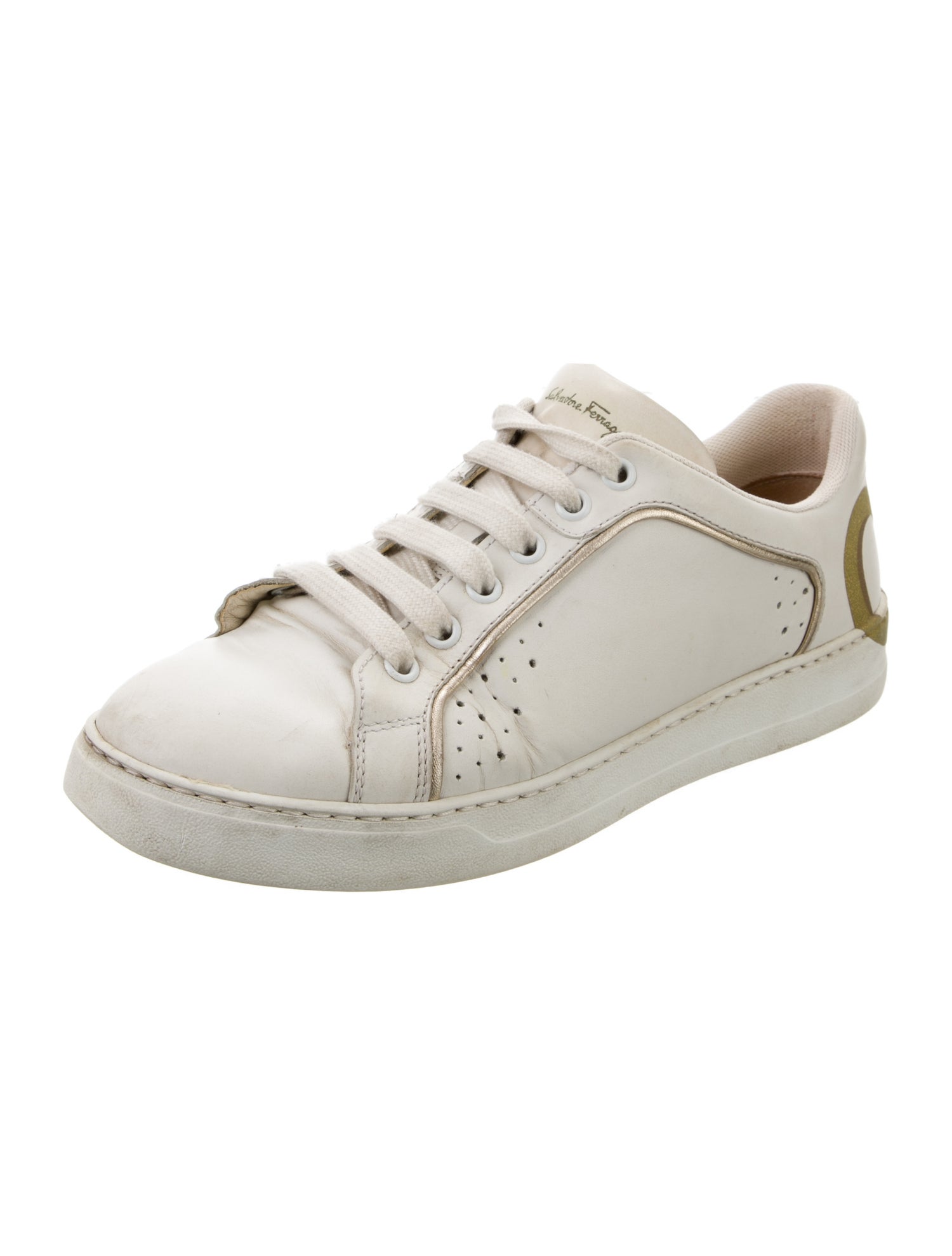Salvatore Ferragamo Gancini Logo Leather Sneakers