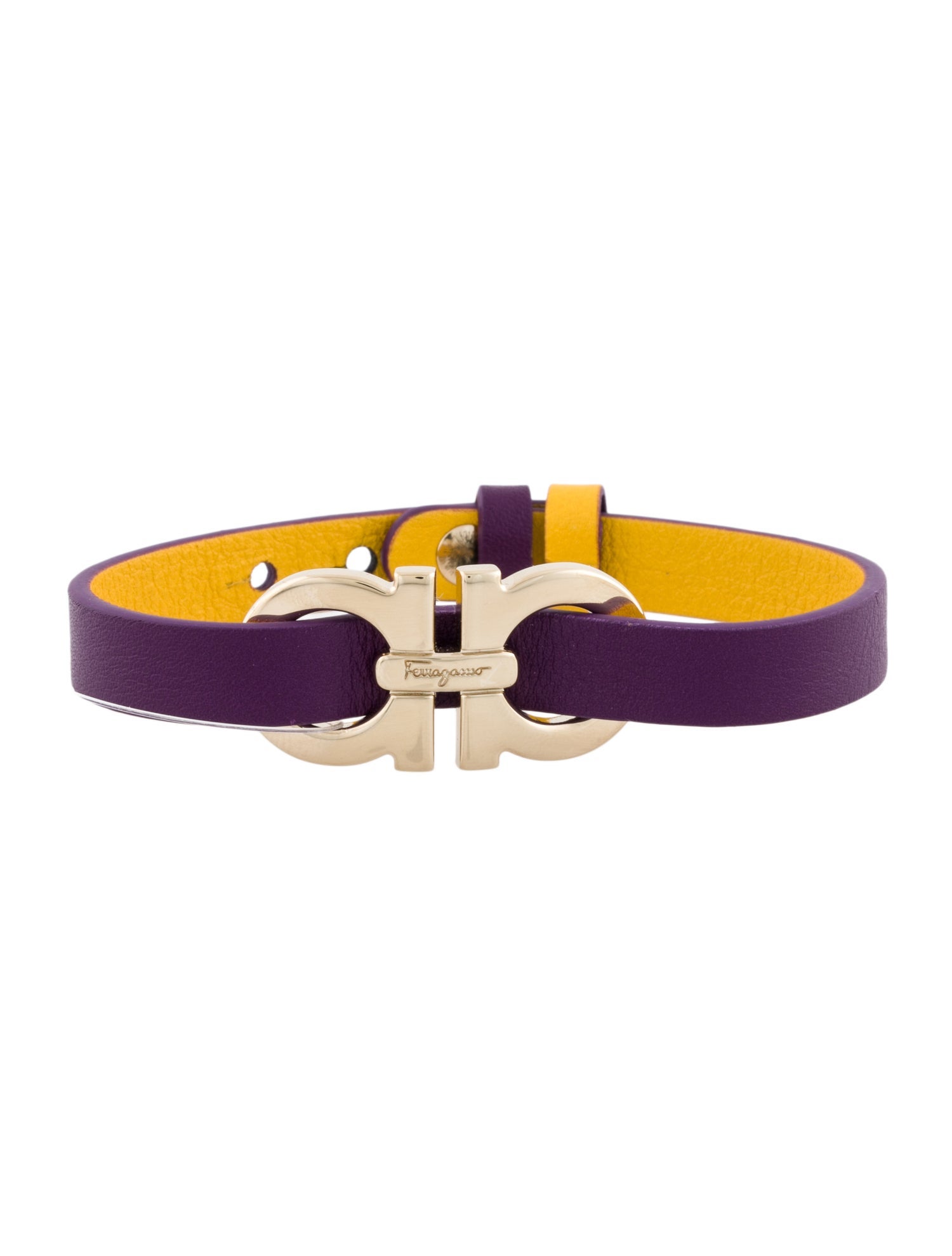Salvatore Ferragamo Leather Double Gancini Single Wrap Bracelet