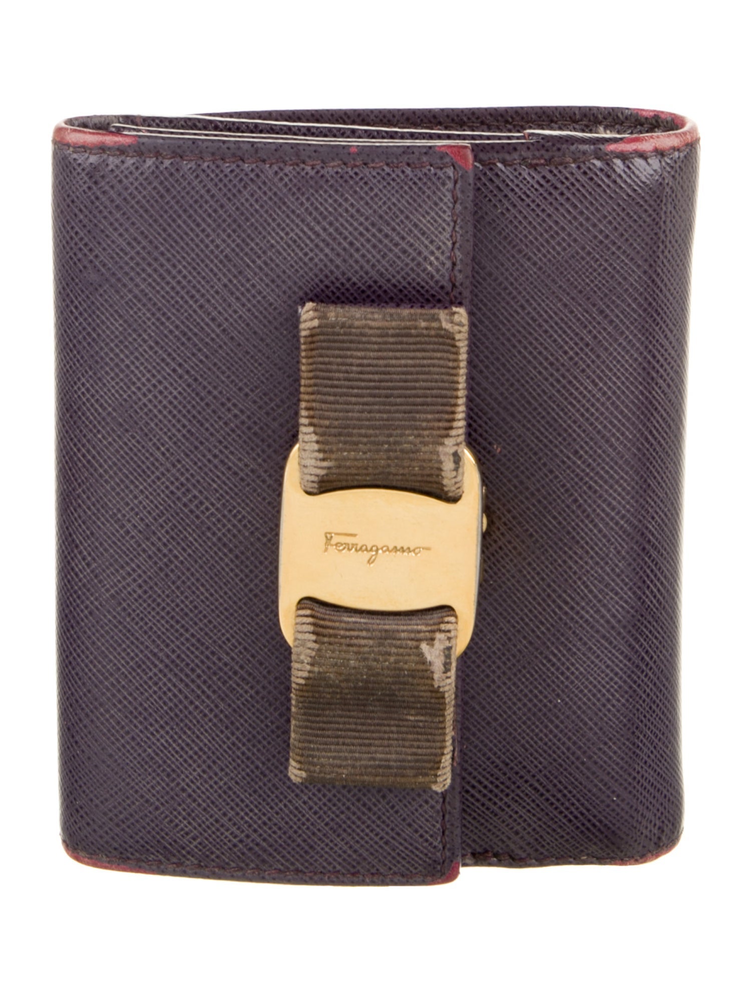 Salvatore Ferragamo Saffiano Leather Colorblock Pattern Bifold Wallet