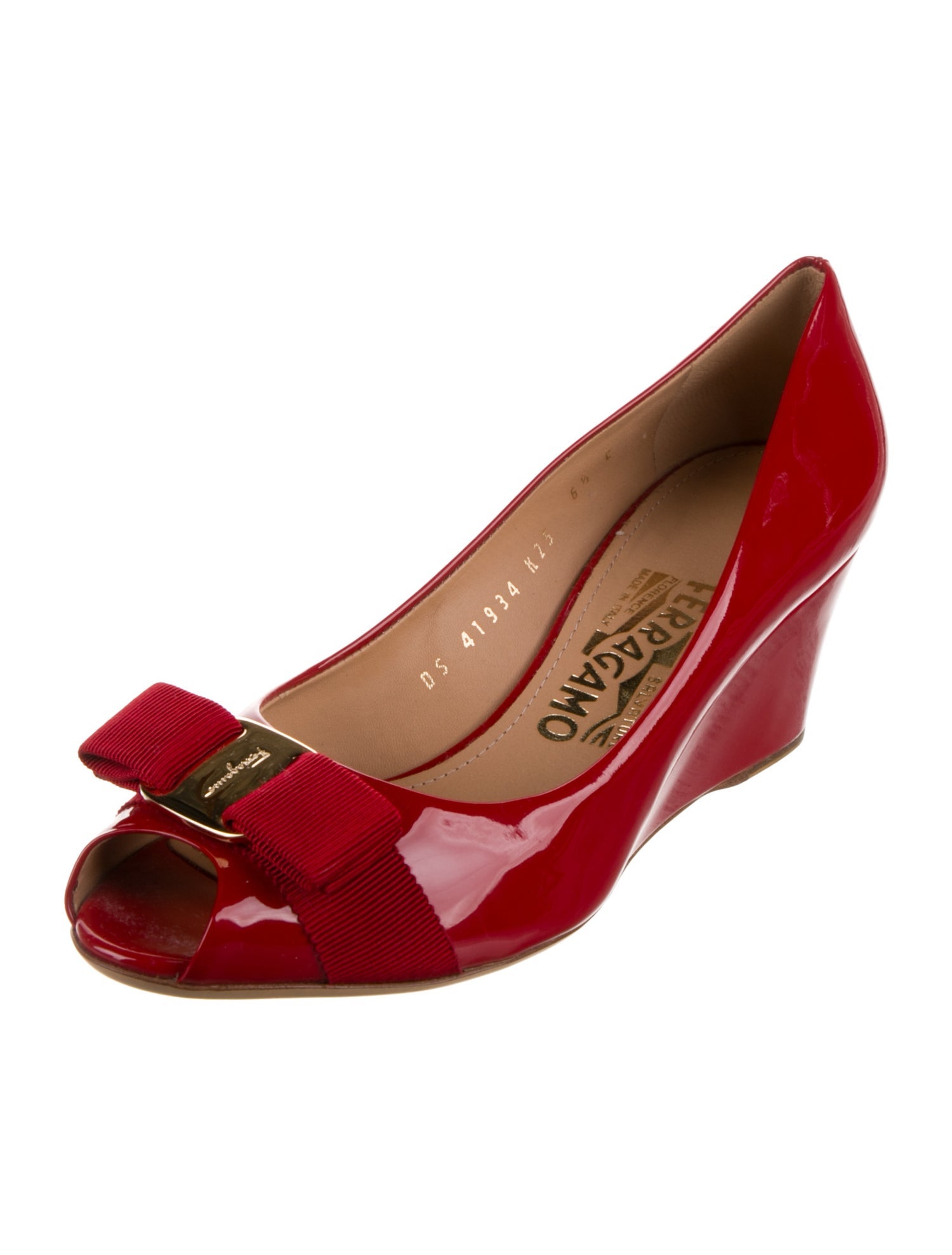 Salvatore Ferragamo Patent Leather Bow Accents Pumps