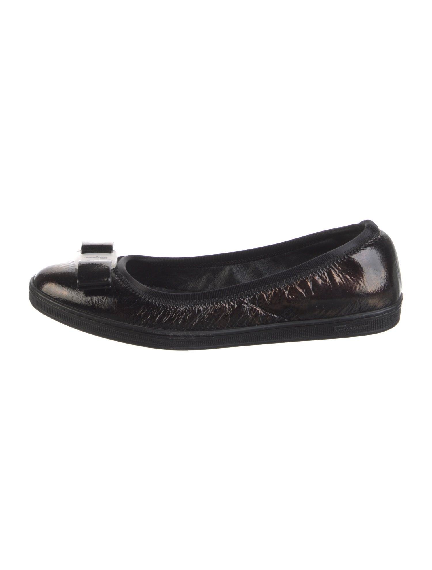 Salvatore Ferragamo Patent Leather Bow Accents Ballet Flats