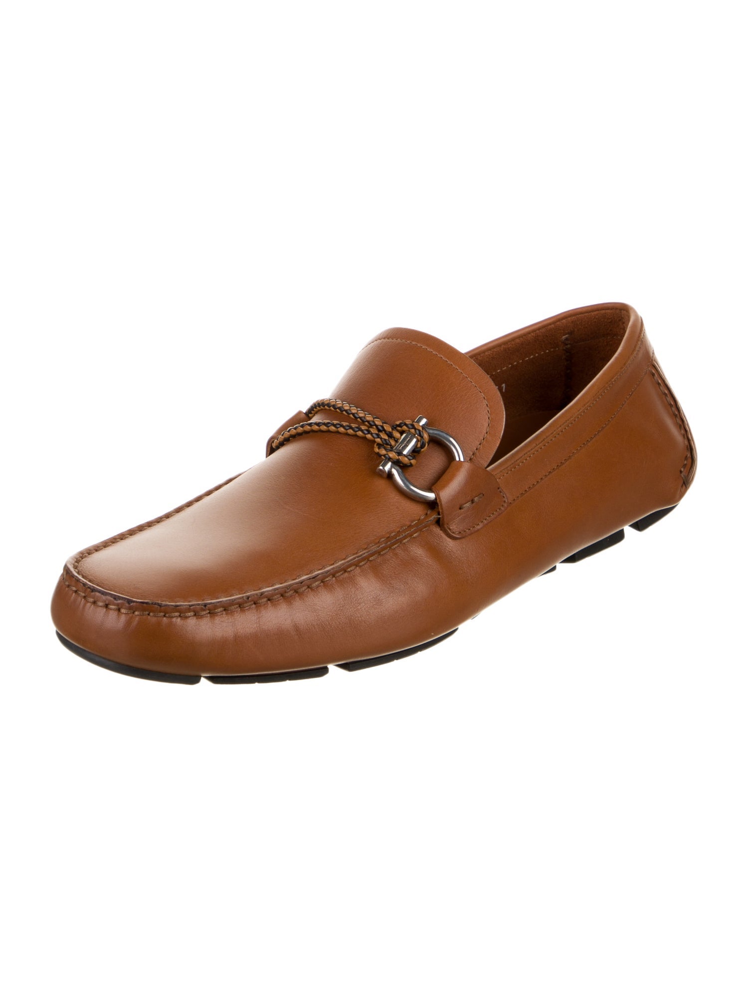Salvatore Ferragamo Leather Braided Accents Moccasins