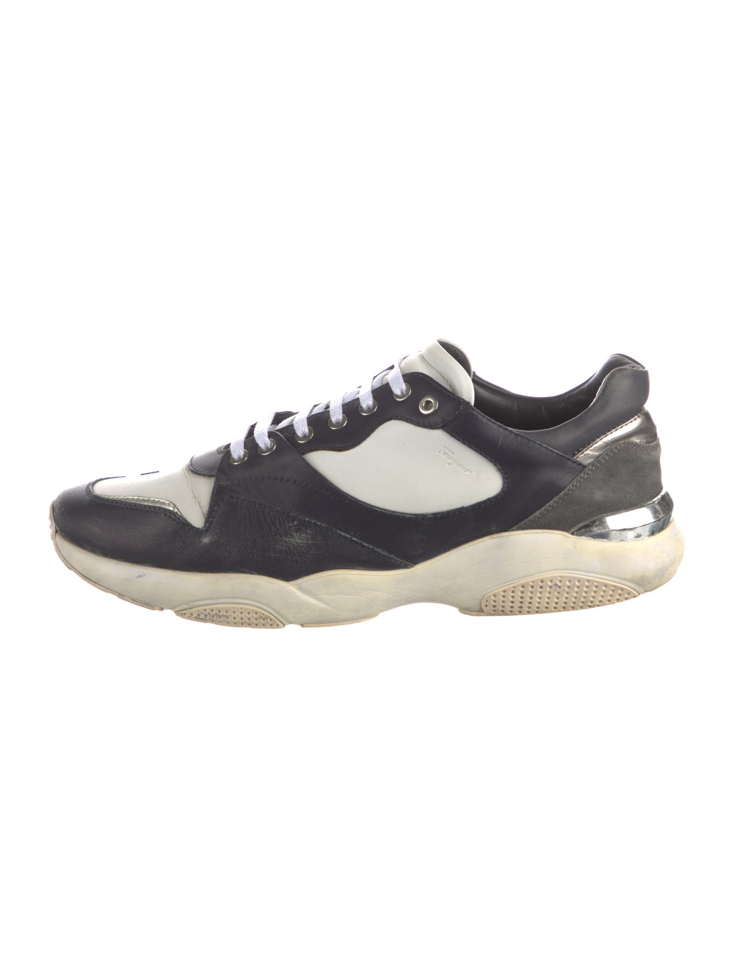 Salvatore Ferragamo Leather Colorblock Pattern Athletic Sneakers