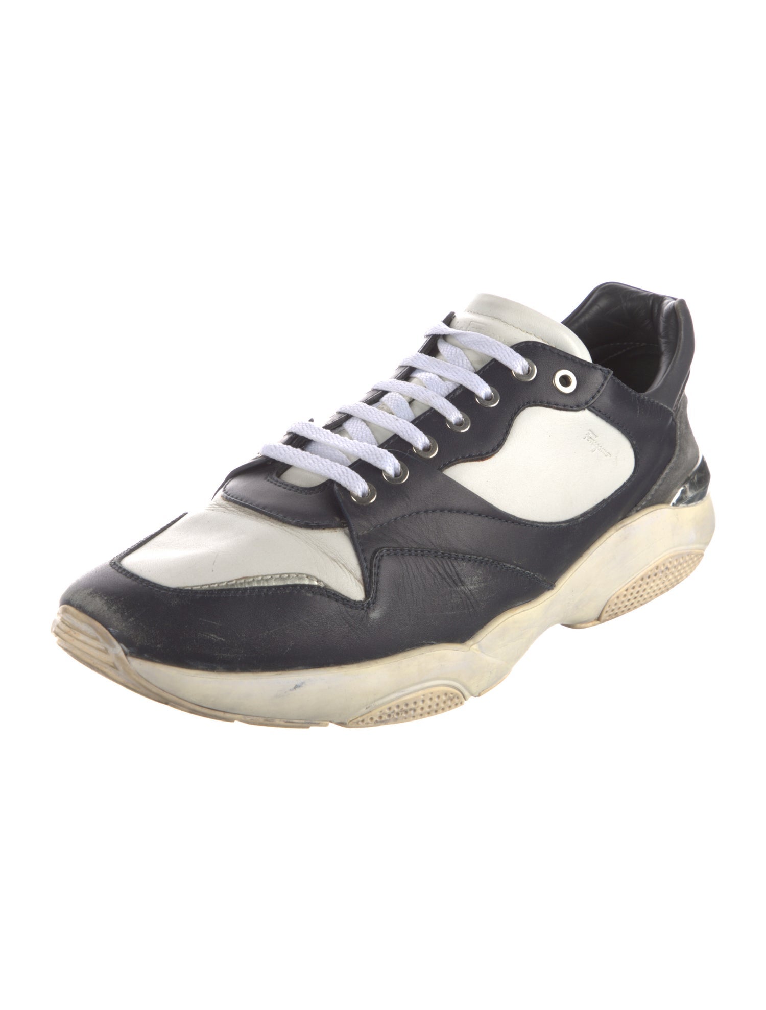 Salvatore Ferragamo Leather Colorblock Pattern Athletic Sneakers
