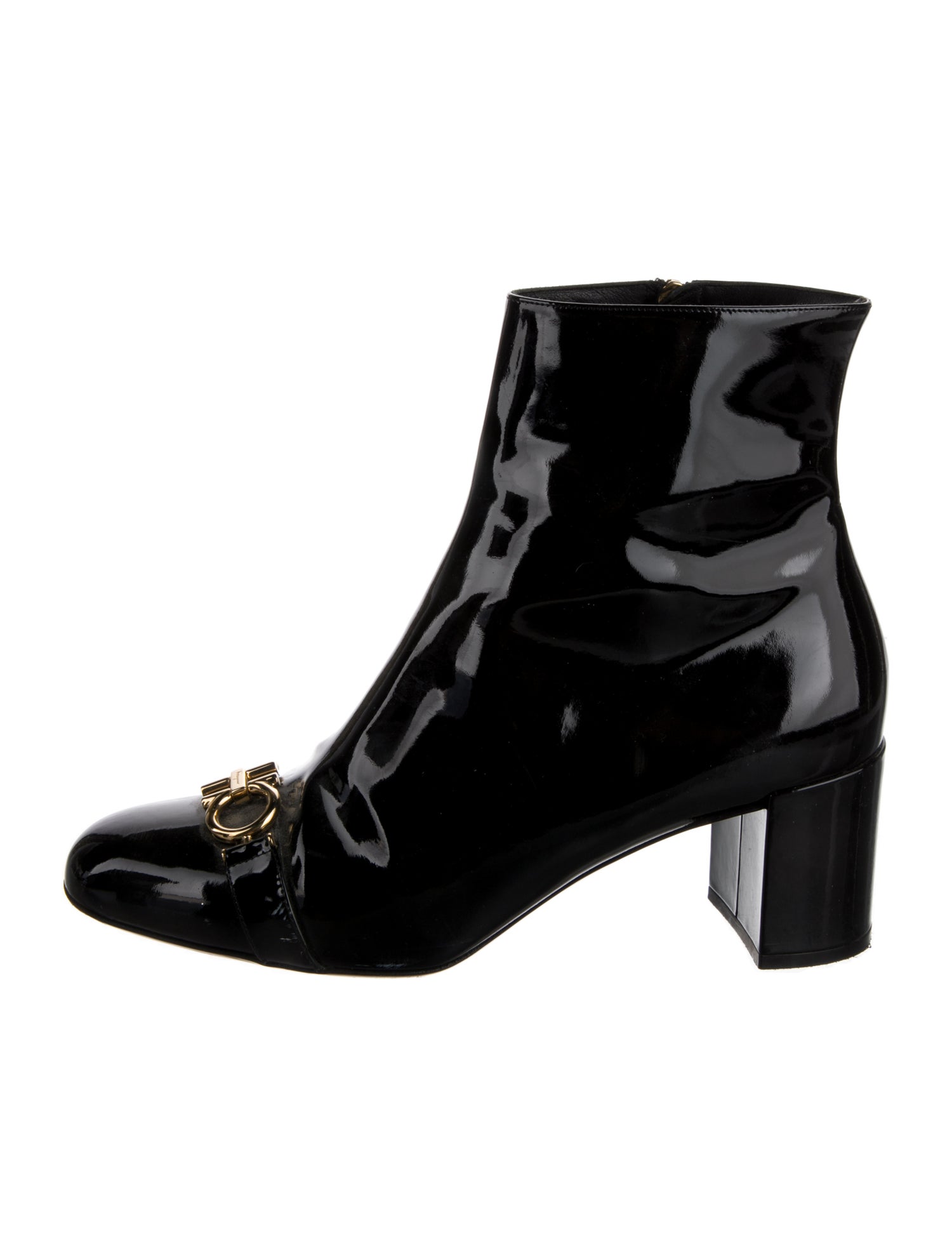Salvatore Ferragamo Gancini Logo Patent Leather Boots