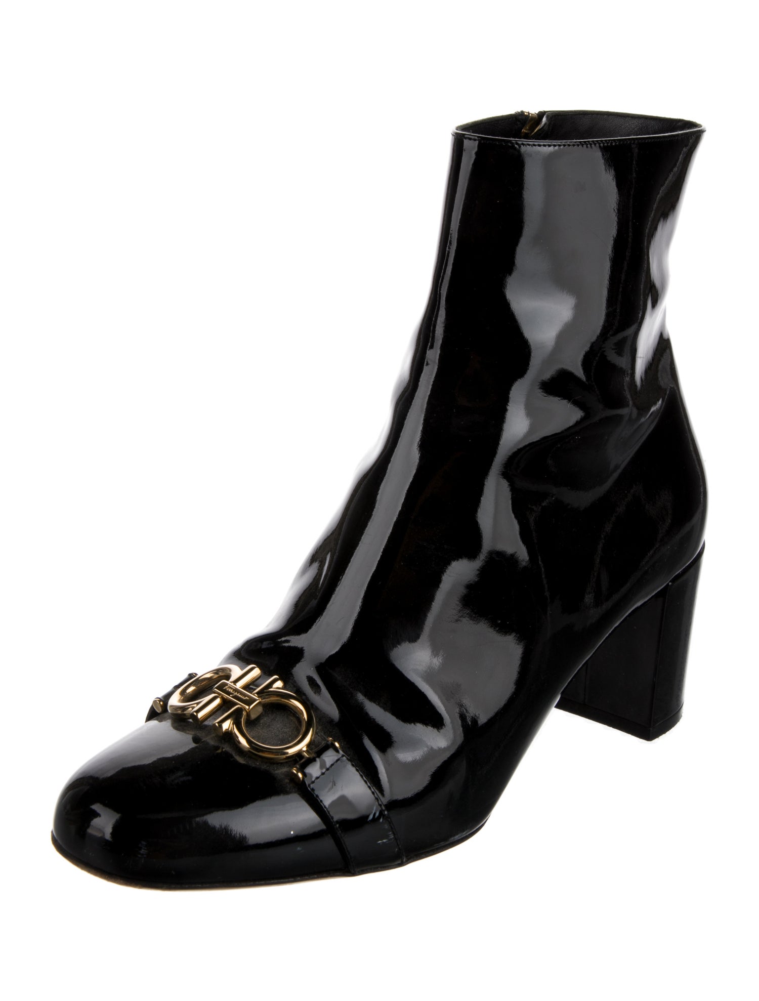 Salvatore Ferragamo Gancini Logo Patent Leather Boots