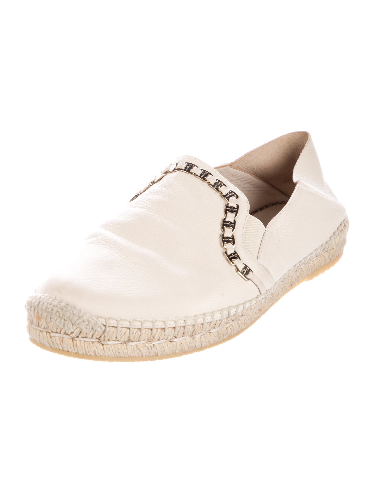 Salvatore Ferragamo Leather Chain-Link Accents Espadrilles