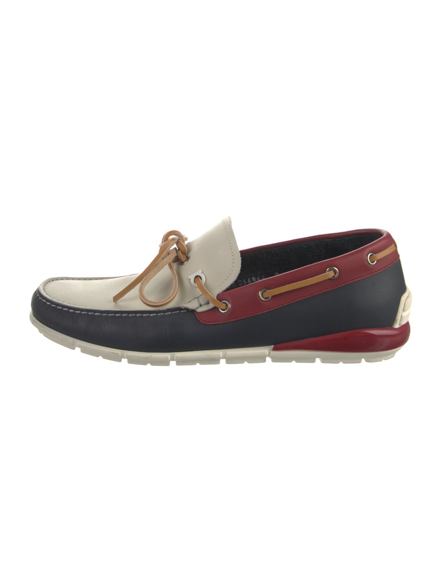 Salvatore Ferragamo Leather Colorblock Pattern Boat Shoes