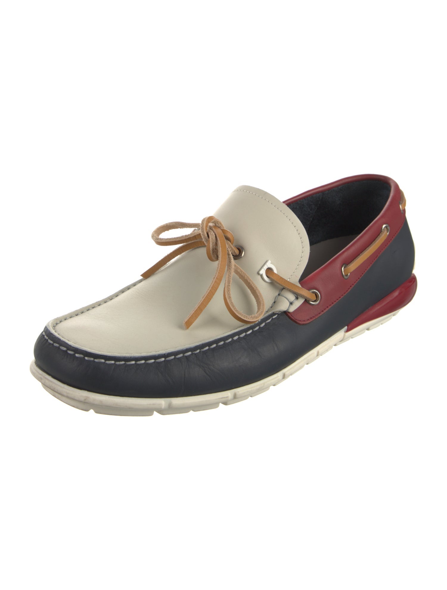 Salvatore Ferragamo Leather Colorblock Pattern Boat Shoes