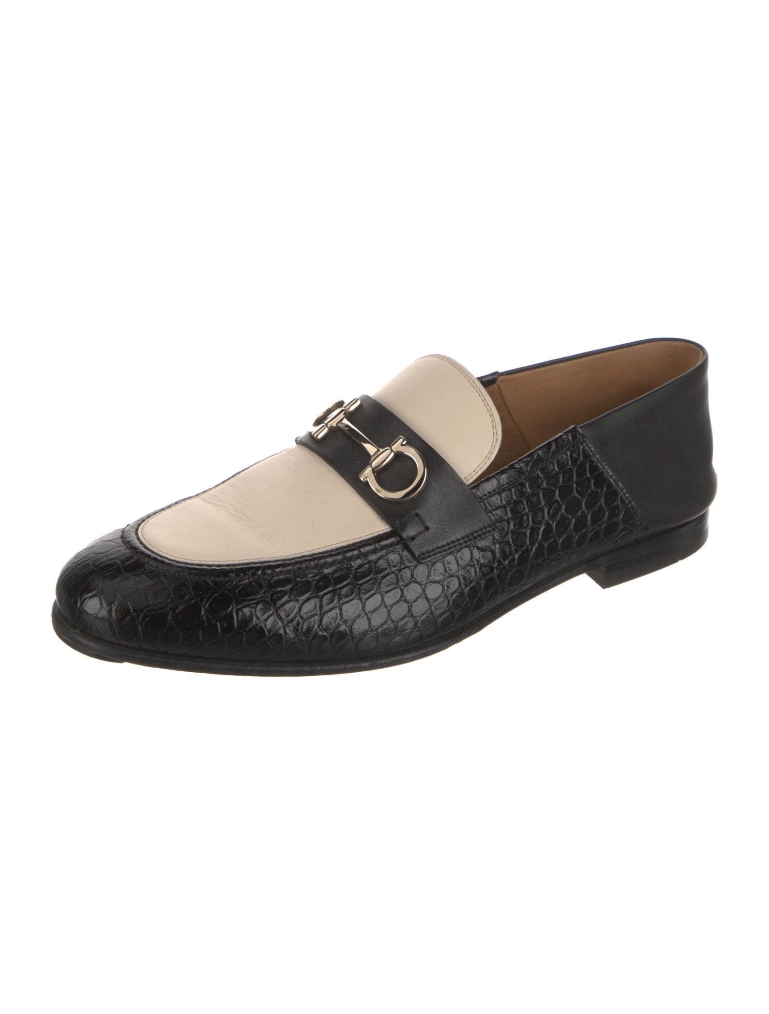 Salvatore Ferragamo Horsebit Accent Embossed Leather Dress Loafers