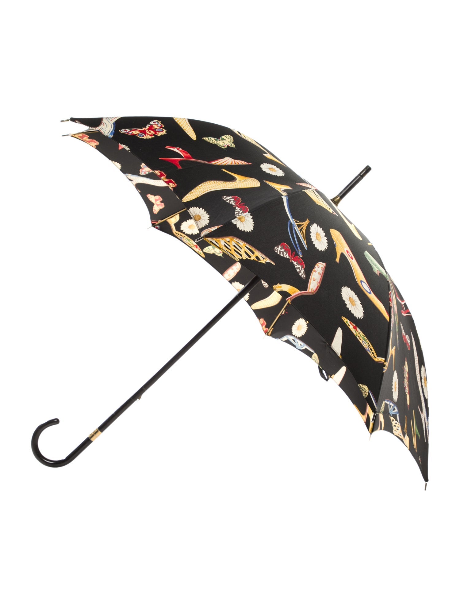 Salvatore Ferragamo Black Printed Umbrella