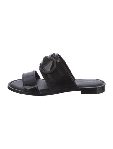 Pre-owned Ferragamo Patent Leather Slides In Black