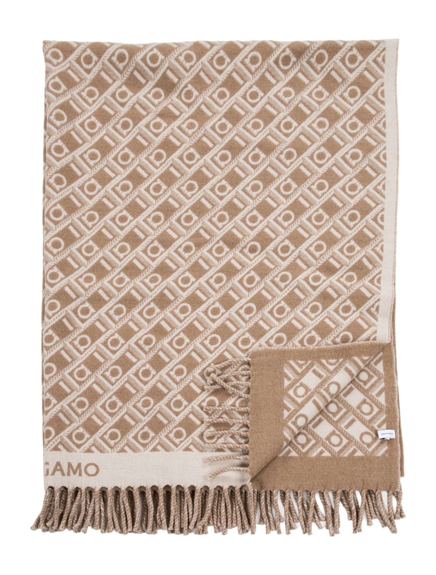 Salvatore Ferragamo Plaid Monogram Throw Blanket w/ Tags