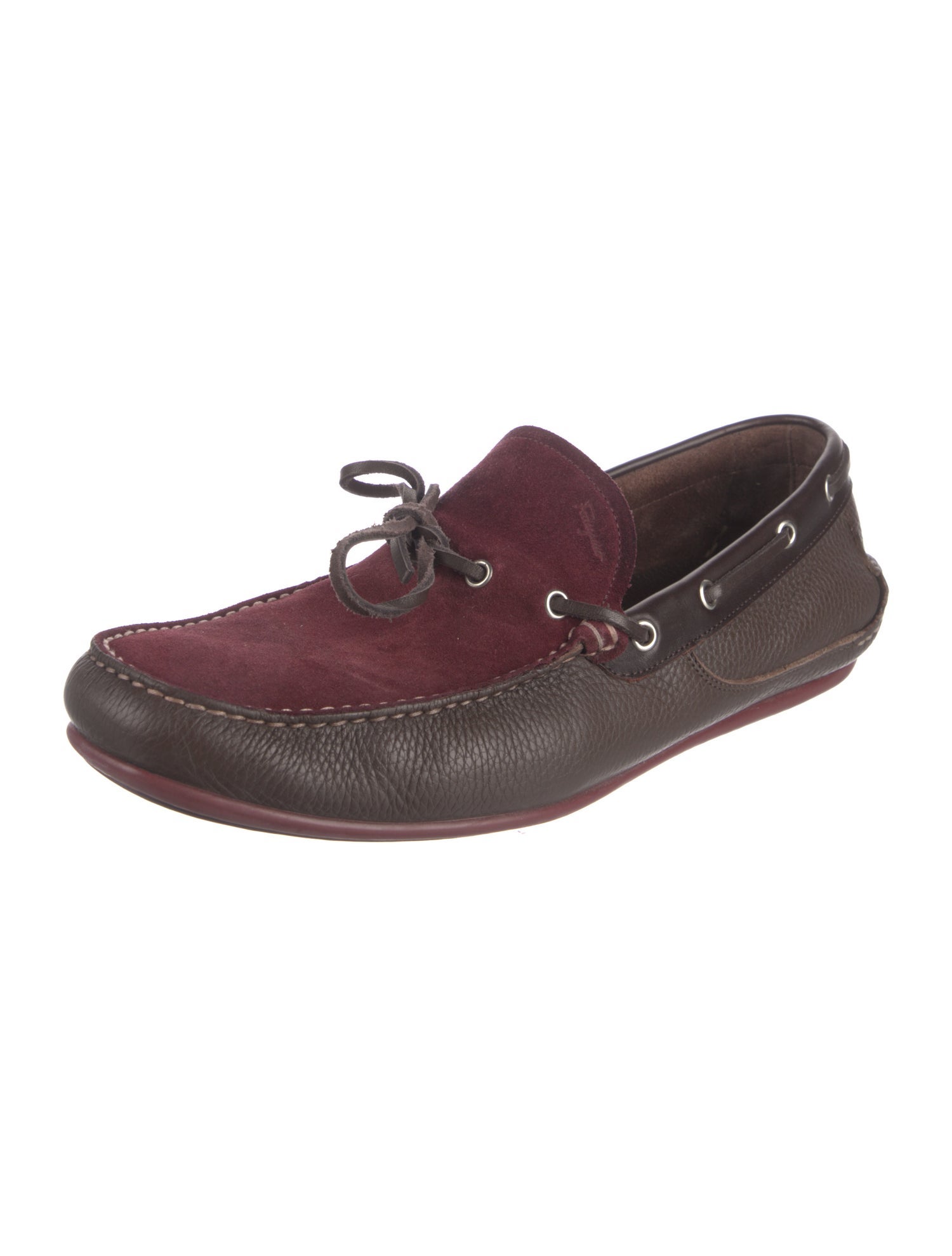 Salvatore Ferragamo Suede Colorblock Pattern Moccasins