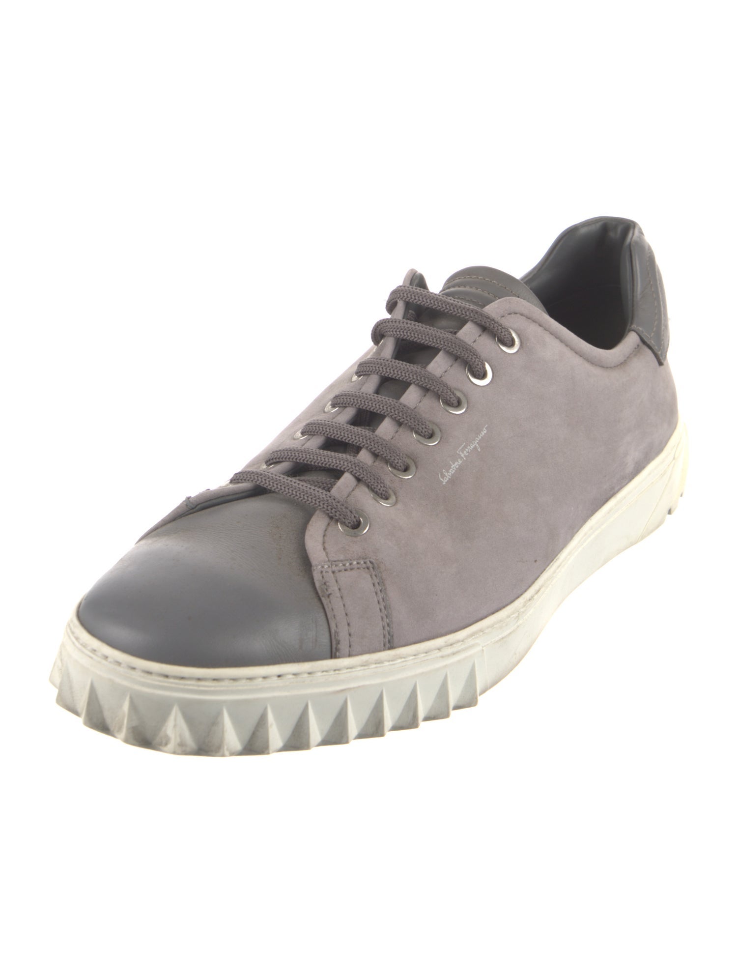 Salvatore Ferragamo Suede Colorblock Pattern Sneakers