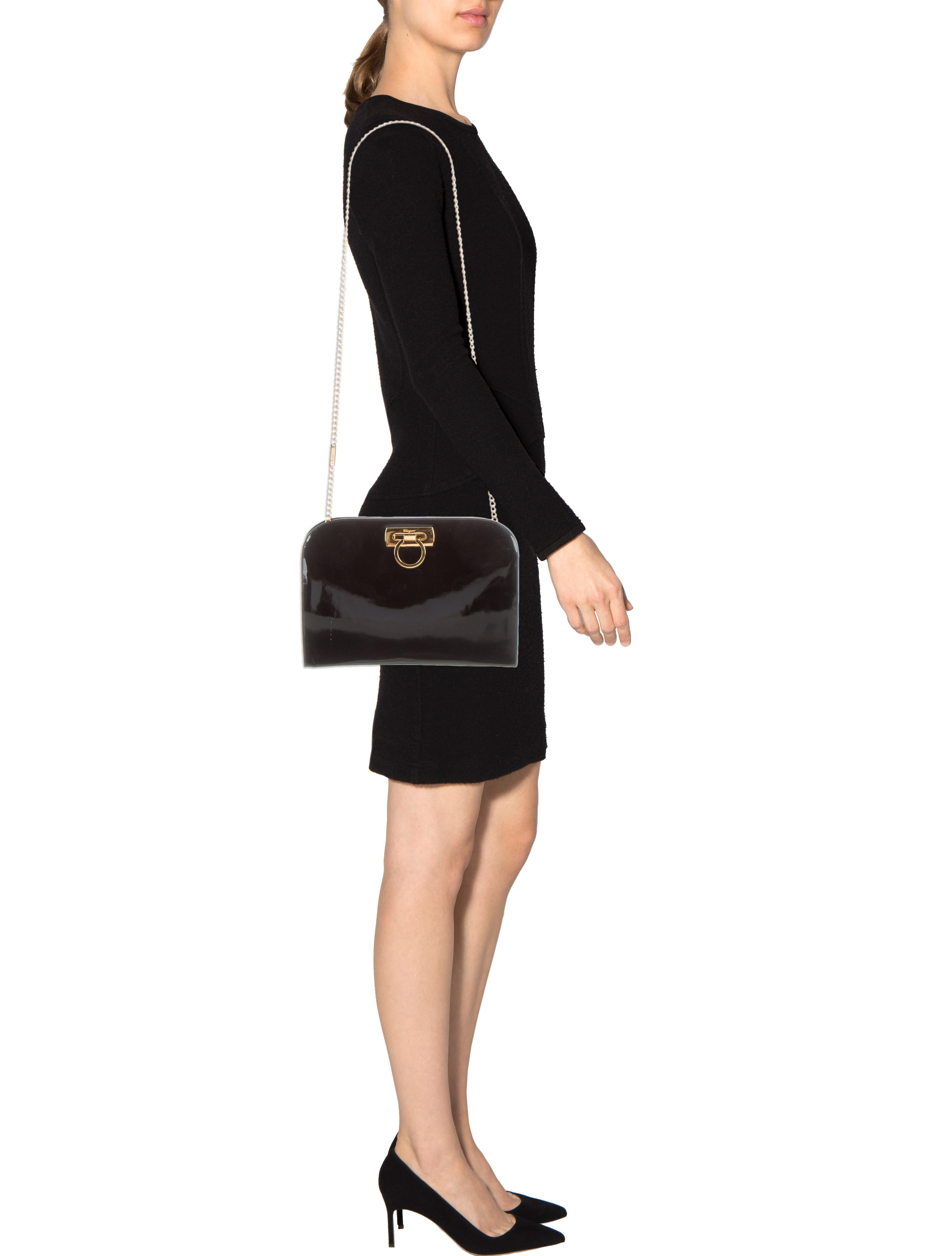 Salvatore Ferragamo Patent Leather Gancio Bag Handbags SAL47700