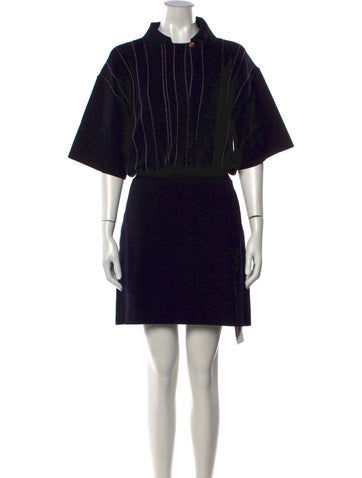 Pre-owned Ferragamo Virgin Wool Mini Dress In Blue