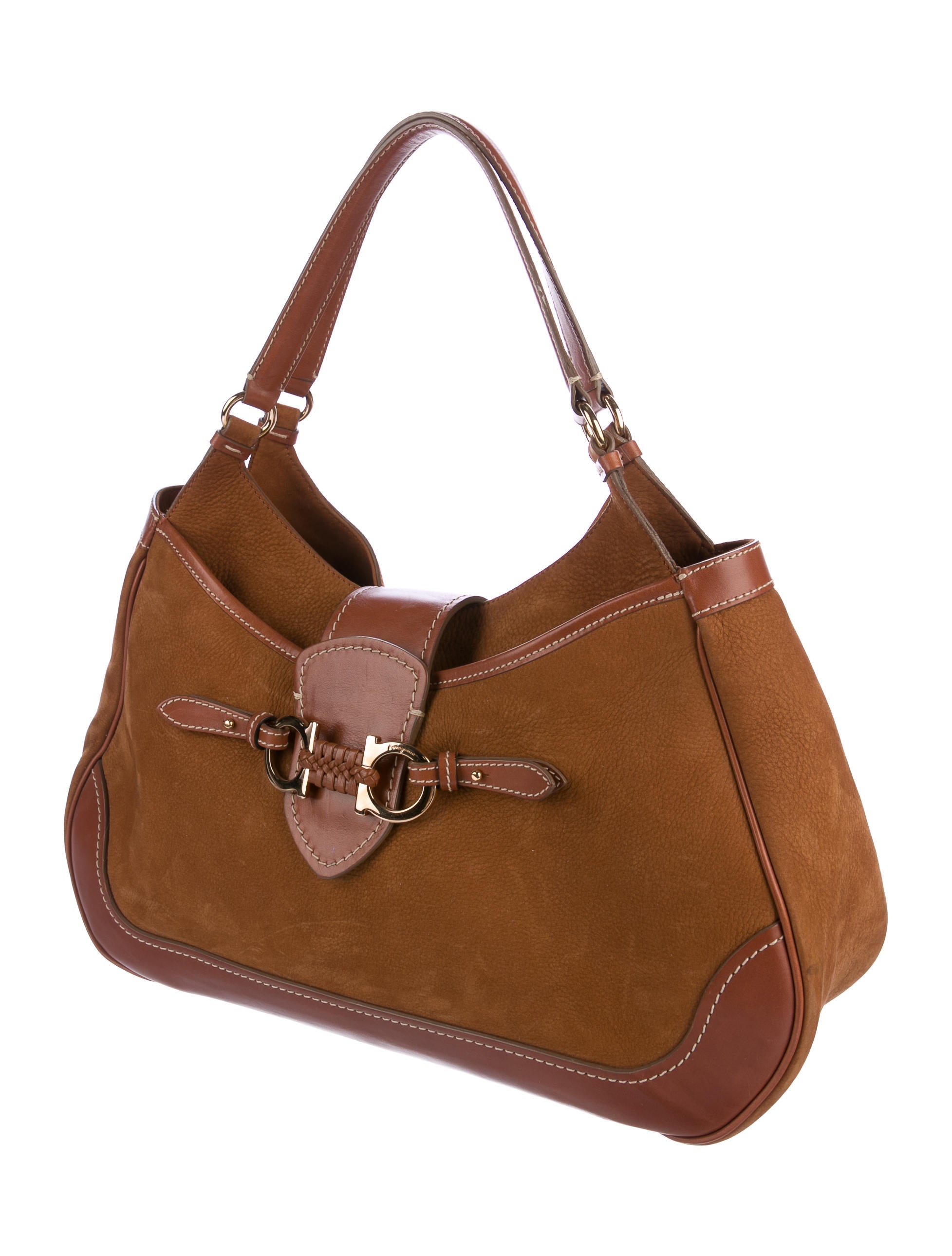 Salvatore Ferragamo Gancini Suede Shoulder Bag Handbags SAL51656