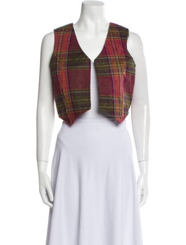 Sami Miro Vintage Jackets Wool Plaid Print Vest XS