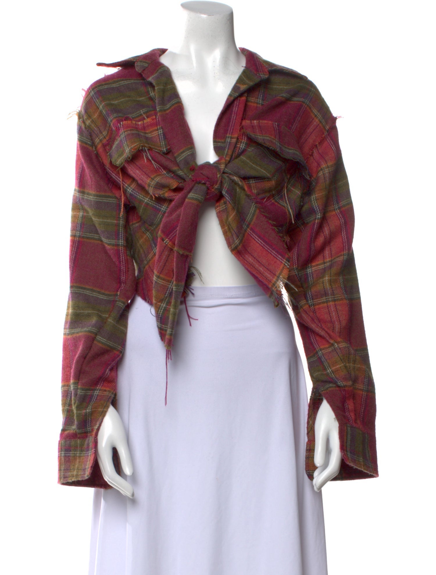 Sami Miro Vintage Wool Plaid Print Crop Top