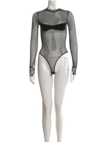 Pre-owned Sami Miro Vintage Crew Neck Long Sleeve Bodysuit In Black