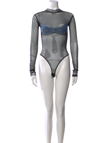 Pre-owned Sami Miro Vintage Mock Neck Long Sleeve Bodysuit In Black